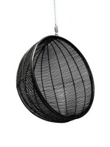HK Living Wiszacy fotel rattanowy czarny RAT0016