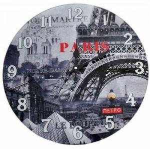 ZEGAR ŚCIENNY - SZKLANY Z NADRUKIEM "PARIS"