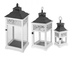 LAMPIONY BIAŁE, DEWNIANE W STYLU SHABBY CHIC - KOMPLET