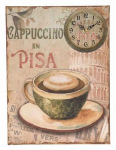 ZEGAR ŚCIENNY KUCHENNY "CAPPUCCINO IN PISA" WYKONANY Z METALU