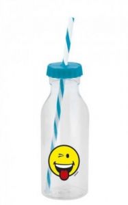 Zak! - Butelka ze słomką 550ml, błękitna, Smiley