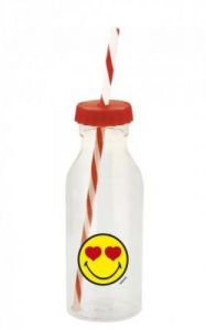 Zak! - Butelka ze słomką 550ml, czerwona, Smiley