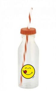 Zak! - Butelka ze słomką 550ml, koralowa, Smiley