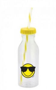 Zak! - Butelka ze słomką 550ml, żółta, Smiley