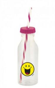 Zak! - Butelka ze słomką 550ml, fuksja, Smiley
